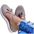 Miniatyrbillede 1 af 5: (Grå US 8.5) Dame Tassel Læder Lukket Tå Platform Sandaler Justerbar Ankelrem Spænde Anti Slip Komfortabel