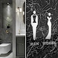 Miniatyrbild 1 av 2: Stereoskopisk minimalistisk toalettskylt för män och kvinnor, identifieringsskylt för köpcentrum, toalett, hem, hotell, kreativ toalettidentifieringsskylt silver