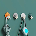 Miniatyrbild 5 av 5: Självhäftande krokar, utan perforering, stark pasta, 4 viskoskrokar, skaltyp, bärande dörr, bakre vägg, badrum, kök, nycklar, a