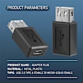 Pikkukuva 5 / 5: Musta USB 2.0 Type A Naaras - Micro USB B Naaras Adapteri Pistoke Muunnin
