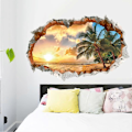 Miniatyrbild 3 av 5: 3D Väggdekoration SOLNEDGÅNGEN (60x90 cm) I självhäftande väggdekor landskap strand hav ocean palmträd I Dekoration för vardagsrum sovrum kök h