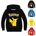 Miniatyrbillede 2 af 3: Tegneserie Pikachu langærmet hættetrøje til børn Pullover Jumper Toppe black 140cm