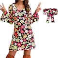 Pikkukuva 1 / 2: 60s/70s/80s Naisten Hippi-asusetti Retro Cosplay Party Peace Sign Mekko Pääpanta Kiitos!! Black 3XL