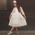 Miniatyrbillede 1 af 3: Prinsessekjole med blonder _ fødselsdagsfest temperament pigekjole _ S white 130cm