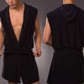 Miniatyrbilde 4 av 5: Silkeaktig badekåpe, pyjamas, hette, nattøy, ermeløs Black L