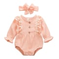 Miniatyrbilde 5 av 5: Nyfødt, varm bomulls-linne-knapp, rynget jumpsuit Purple 6M