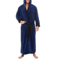 Miniatyrbilde 2 av 4: Menn Fleece Lang Morgenkåpe Hette Badekåpe Natttøy Dark Blue Black XL