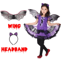 Miniatyrbillede 4 af 5: Piger Flagermus Vampyr Kostume Børn Halloween Tøj Animal Cosplay Lilla Kjole 130cm