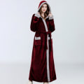Pikkukuva 7 / 10: Flanelli Pyjama-kylpytakit Hupullinen nauhallinen yöpaita Wine Red XL