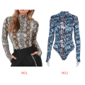 Miniatyrbillede 5 af 5: Kvinders Snake Skin Print Body ady Langærmet Jumpsuit High peacock blue L