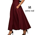 Miniatyrbild 3 av 5: Kvinnor Hög midja delat bälte Plisserad sidodelad lång kjol V wine red M