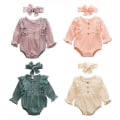 Miniatyrbilde 2 av 4: Nyfødt, varm bomulls-linne-knapp, rynget jumpsuit Green 6M