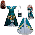 Miniatyrbilde 2 av 3: Halloween jenter uregelmessig skjørt kjole Cosplay Modig Merida barnefestival performance show skjørt Cape parykk Costume-c 80868-3PCS 100CM