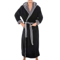 Miniatyrbillede 1 af 2: Lang morgenkåbe i fleece til mænd. Badekåbe med hætte Nattøj Black Grey S
