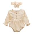 Miniatyrbilde 4 av 4: Nyfødt, varm bomulls-linne-knapp, rynget jumpsuit Pink 12M