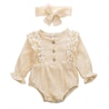 Miniatyrbillede 1 af 4: Nyfødt varm bomuld linned knap flæsede jumpsuit Beige 24M