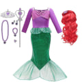 Miniatyrbild 1 av 3: Lilla sjöjungfrun Ariel Prinsessan Kostym Barnklänning För tjejer Cosplay Barn Karneval Födelsedagsfest Kläder Sjöjungfruklänning 6T(size 130) 9pcs Mermaid Sets