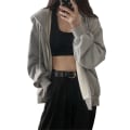 Miniatyrbilde 2 av 5: Hettegenser for kvinner foran Åpen glidelås Hettefrakk Jente Løs Casual grey XL