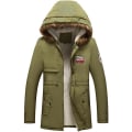 Miniatyrbillede 1 af 3: Herre Vinter quiltet polstret Parka Hættejakke Outwear tyk fleece hættetrøjejakke Army Green XL