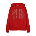 Miniatyrbilde 2 av 5: Unisex Zip Oversized Rhinestone kull Hoodie sweatshirt Jakke red S