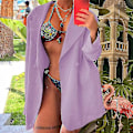 Miniatyrbillede 3 af 4: Kvinder Langærmede Business Jakker Work Cardigan Jakke Enkeltradede Blazere Light Purple 3XL