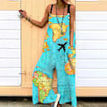 Miniatyrbillede 1 af 3: Kvinnor vida ben jumpsuits Bohemian långbyxor Sky Blue M