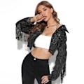 Pikkukuva 1 / 5: Naisten Fringe pitkähihainen Crop Denim -takki black M