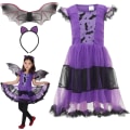 Miniatyrbild 3 av 5: Flickor Fladdermus Vampyrdräkt Barn Halloween Kläder Animal Cosplay Lila Klänning 110cm