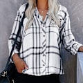 Miniatyrbilde 3 av 4: Dameskjorte Tripe rutete langermet topp Lapel Casual Bluse white S