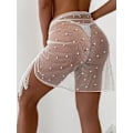 Miniatyrbild 2 av 4: HAUFR Dams Sheer Beach Badkläder Cover Up Wrap Mini Kjol White Solid One Size
