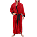 Miniatyrbillede 1 af 2: Lang morgenkåbe i fleece til mænd. Badekåbe med hætte Nattøj Red Black S