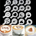 Kaffe Latte Art Schabloner 16 st Set PP Plast 8,5 cm Cappuccino Tårtpudring