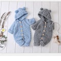 Miniatyrbild 4 av 6: Nyfödd Baby Öronhuva Stickad Romper Jumpsuit Varmare Snödräkt för Pojkar Flickor Grå 73cm Gray