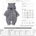 Pikkukuva 5 / 6: Vastasyntyneen vauvan korvahupullinen neulottu romper-haalari lämpimämpi lumipuku pojille tytöille harmaa 90cm Gray