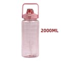 2 liters vattenflaska med sugrör Stor portabel sportvattenkopp Pink