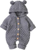 Nyfødt Baby Ørehette Strikket Romper Jumpsuit Varmere snødress for gutter Jenter Grå 66cm Gray
