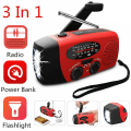 Miniatyrbild 1 av 8: 2000mAh vevradio med solceller, ficklampa och powerbank red
