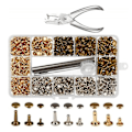 Miniatyrbild 1 av 5: Nitar för Läder, 300-pack Dubbla Kappnitar i 3 Storlekar, 3 Färger och 4 Fästverktyg för DIY Läderhantverk