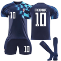 Miniatyrbild 1 av 4: Kroatien Bortröja VM 2022/23 Modri #10 Fotbollströja T-shirt Shorts Set Fotboll 3-delat set för barn Vuxna Kids 28(150-160cm)