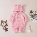 Miniatyrbild 3 av 6: Nyfödd Baby Öronhuva Stickad Romper Jumpsuit Varmare Snödräkt för Pojkar Flickor Rosa 90cm Pink