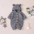 Miniatyrbild 3 av 6: Nyfödd Baby Öronhuva Stickad Romper Jumpsuit Varmare Snödräkt för Pojkar Flickor Grå 73cm Gray