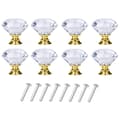 Diamantformade glasknoppar Transparent/Guld 8 st