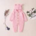 Miniatyrbild 2 av 6: Nyfödd Baby Öronhuva Stickad Romper Jumpsuit Varmare Snödräkt för Pojkar Flickor Rosa 80cm Pink