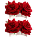 2-pack Rosblommiga Hårklämmor Dam Rosblommiga Håraccessoarer Bröllopsspänne Flamencodansare (röd)