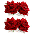Miniatyrbild 1 av 5: 2-pack Rosblommiga Hårklämmor Dam Rosblommiga Håraccessoarer Bröllopsspänne Flamencodansare (röd)