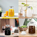 Miniatyrbillede 5 af 7: Vandkande, 2 L glaskande med låg og præcis skala, iste-kande i rustfrit stål, let at rengøre varmebestandig borosilikat mælkekande til juice