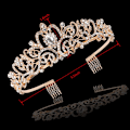 Miniatyrbillede 3 af 5: Guld Krystal Tiara Krone Pandebånd Prinsesse Elegant Krone, 02 Guld