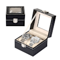Miniatyrbild 1 av 4: Elegant Klockbox i PU-Läder, 2 Klockor, Akrylfönster
