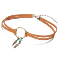 Miniatyrbild 4 av 5: Kvinnor Bohemian Choker Boho Feather Bead Pendant Brunt Läder C