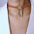 Miniatyrbild 2 av 5: Kvinnor Bohemian Choker Boho Feather Bead Pendant Brunt Läder C
